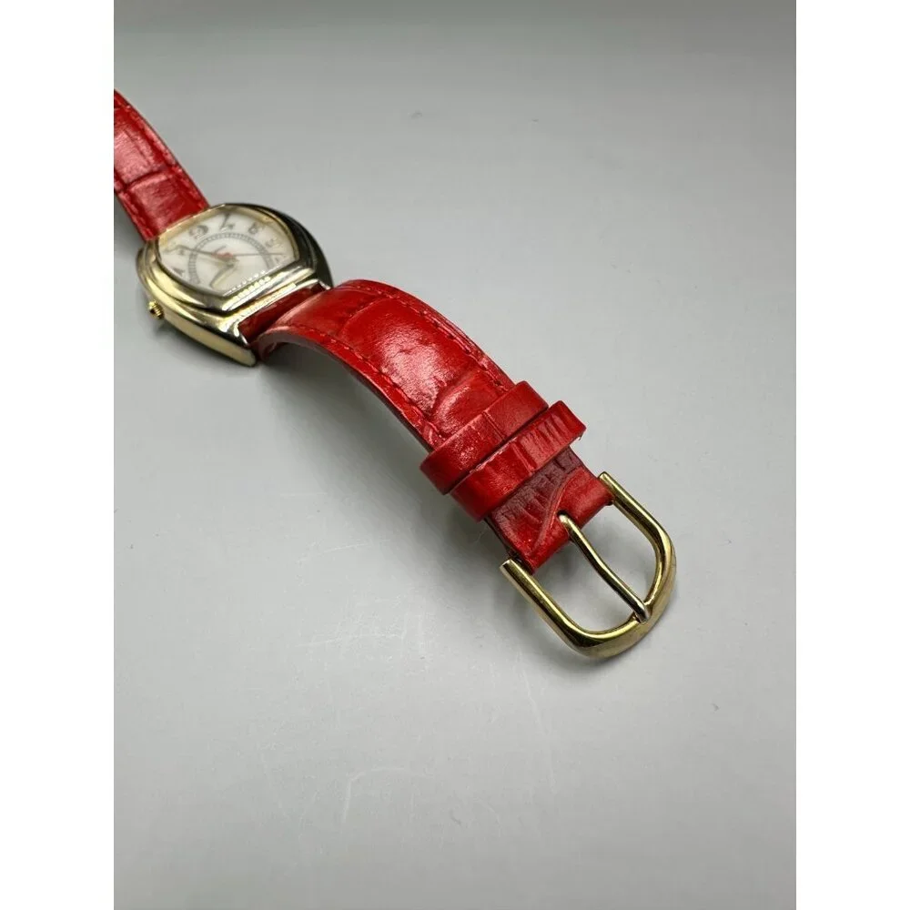 Gossip Watch Women Gold Tone Barrel Case Red Leather Band New Battery 9